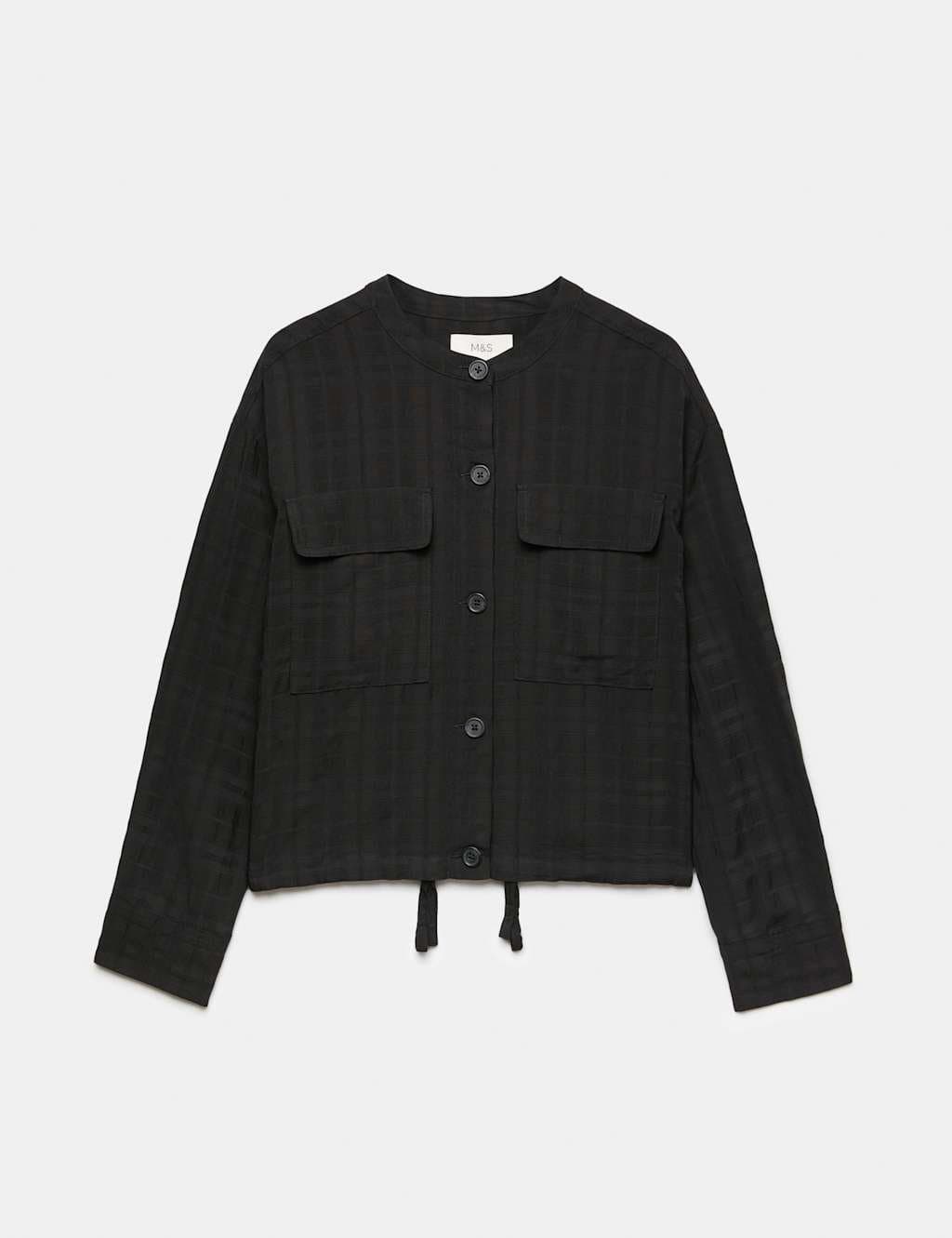 Marks & Spencer M&S Checked Colarless Short Jacket Black