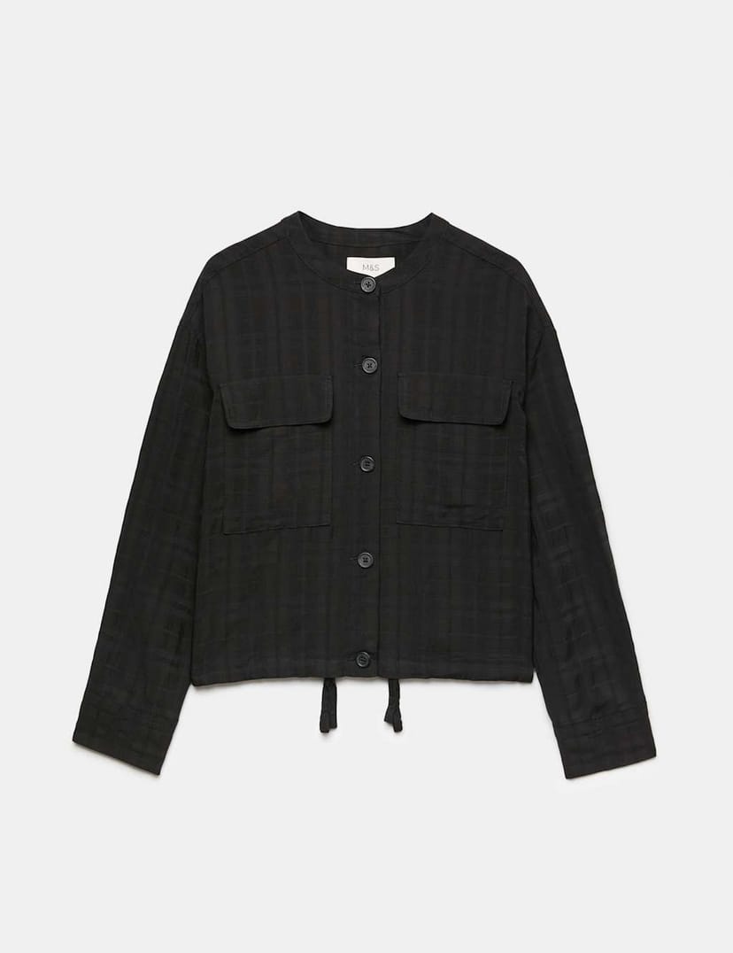 Marks & Spencer M&S Checked Colarless Short Jacket Black - 1