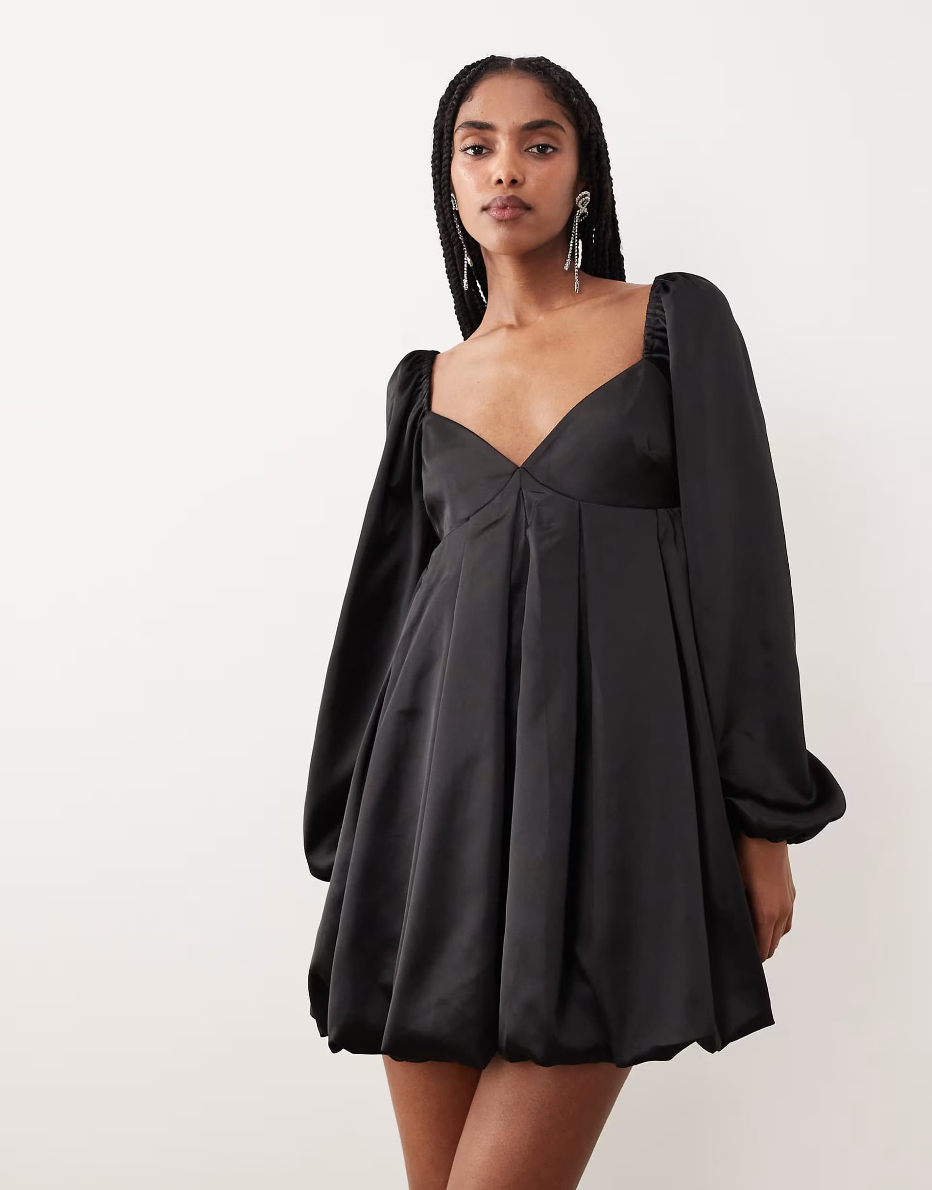 ASOS Gina Tricot long sleeve sweatheart neck bubble mini dress in black