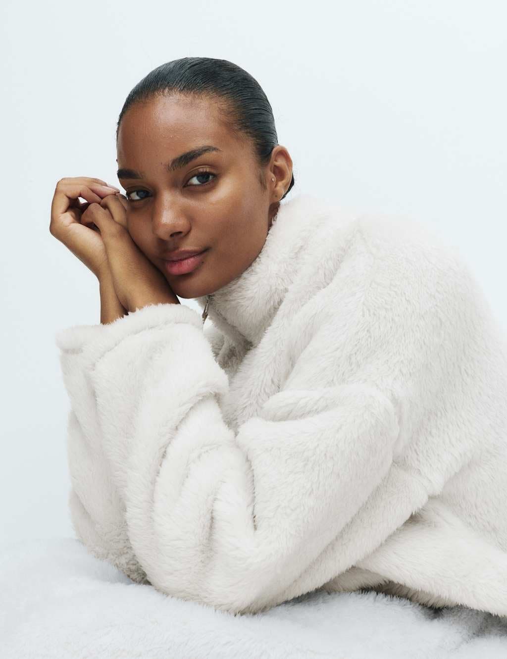 Marks & Spencer M&S Grey Long Pile Fleece Zipped Dressing Gown