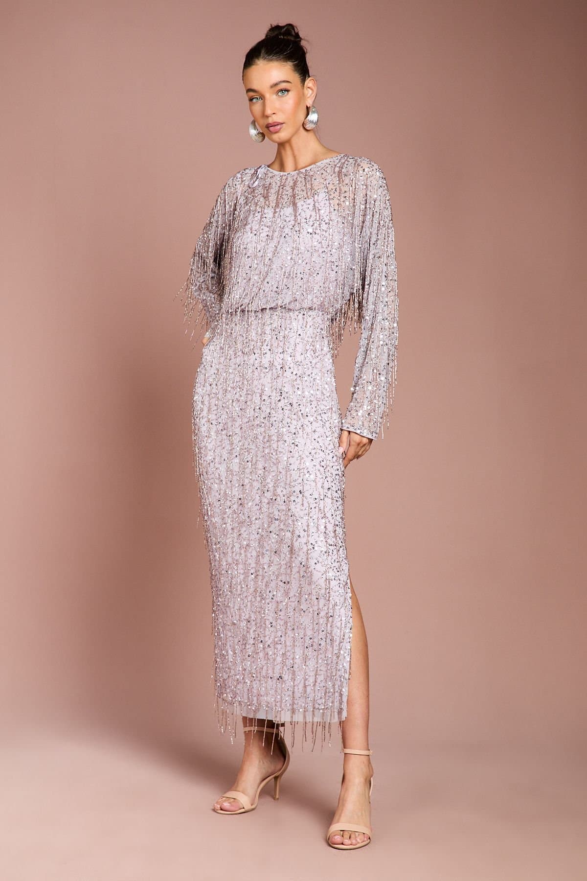 Coast Coast Women's Embellished Tassel Batwing Midi Dress in Lilac