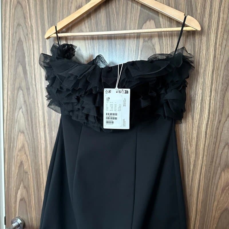 & Other Stories & Other Stories Black Bandeau Tulle Frill Ruffle Mini Dress UK 12 EU 40