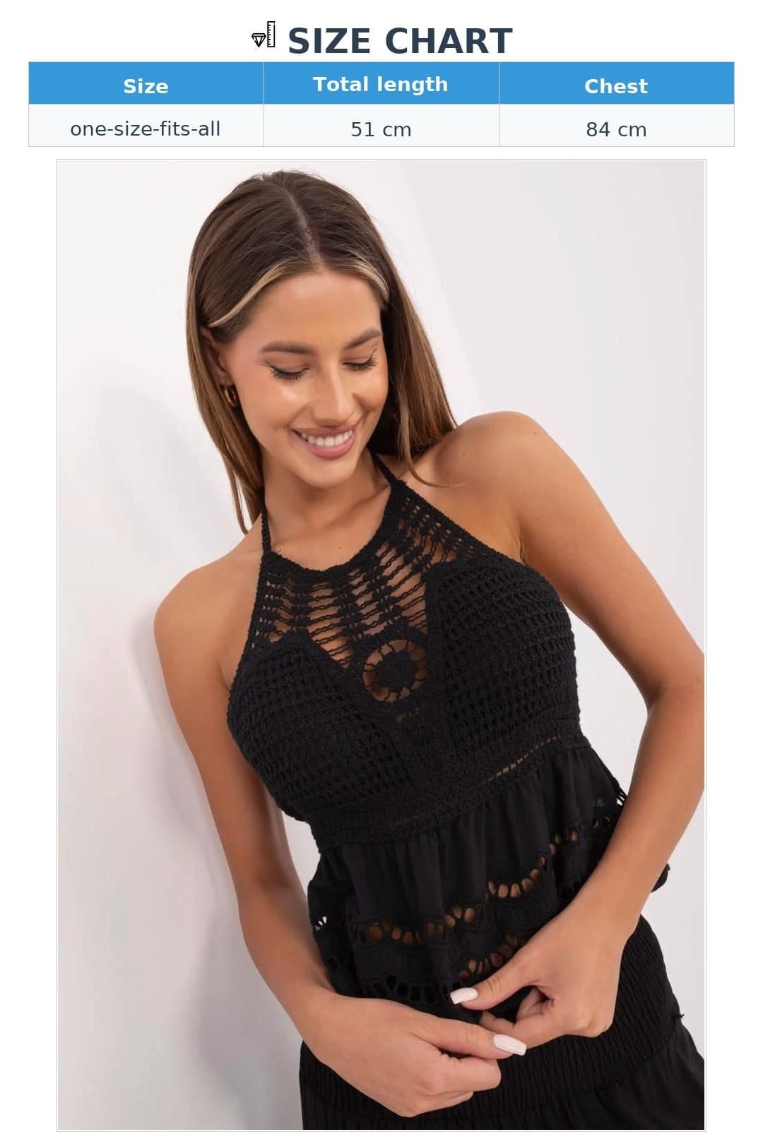 Love Lace Love Lace Women's Boho Cotton Lace Knit Tie Strap Crop Top in Black - 4