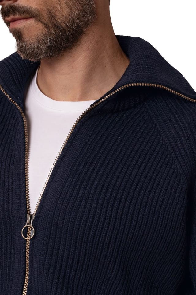 Celtic & Co Celtic & Co Men's British Ribbed Zip Cardigan in Dark Navy - 3
