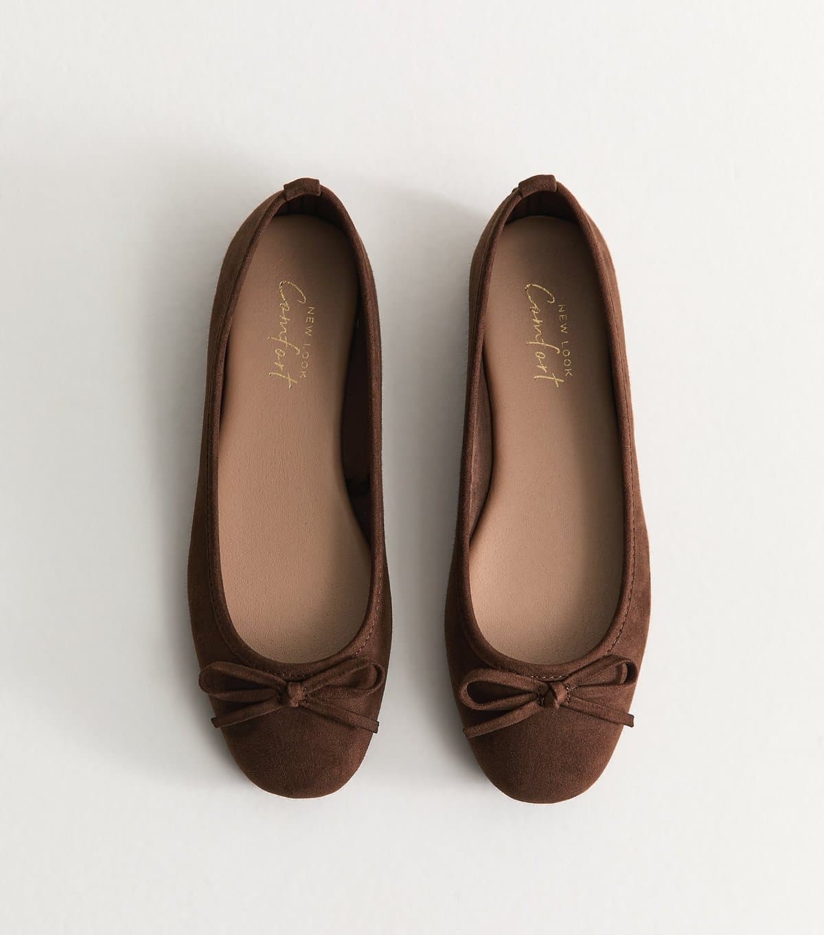 New Look Women's Brown Faux Suede Square Toe Ballerina Flats Vegan New Look