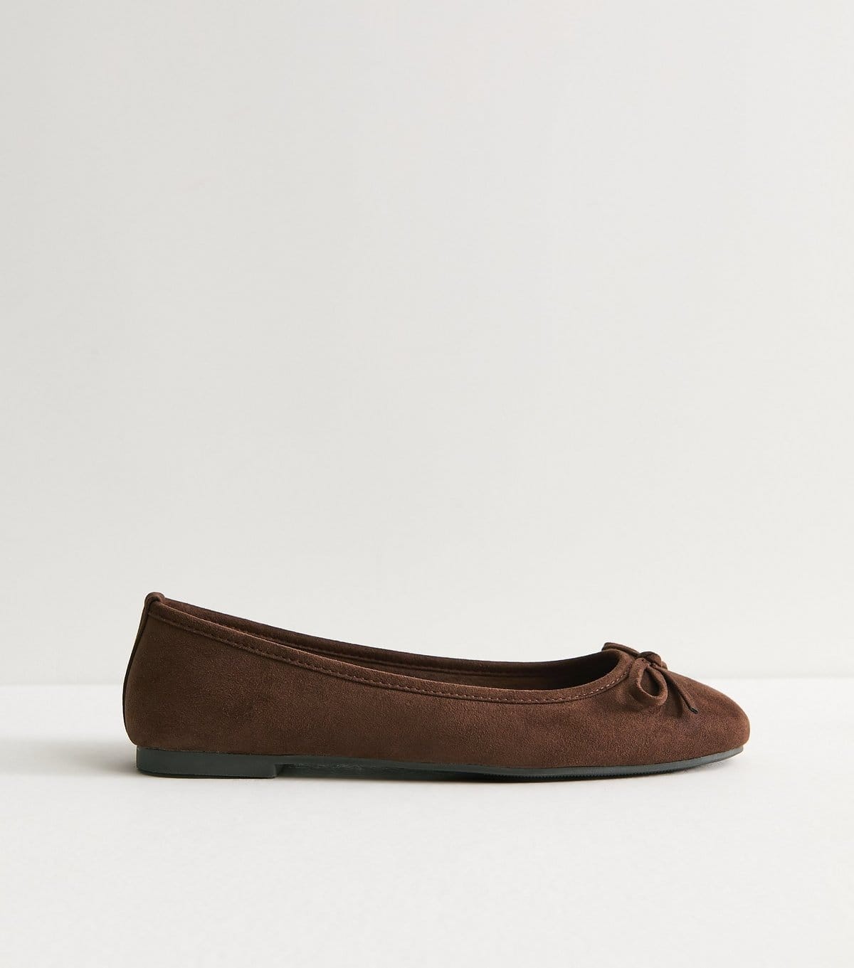 New Look Women's Brown Faux Suede Square Toe Ballerina Flats Vegan New Look - 4