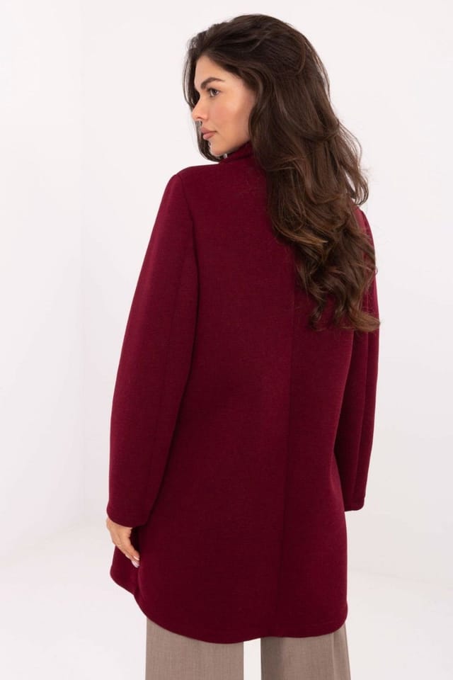 Love Lace Love Lace Women's Elegant Foam Blend Coat with Lapel Brooch in Burgundy - 3