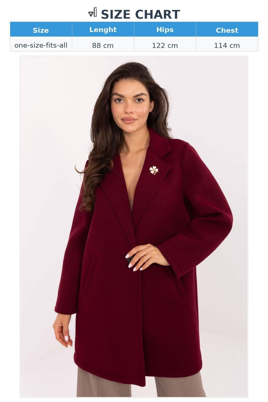 Love Lace Love Lace Women's Elegant Foam Blend Coat with Lapel Brooch in Burgundy - 4