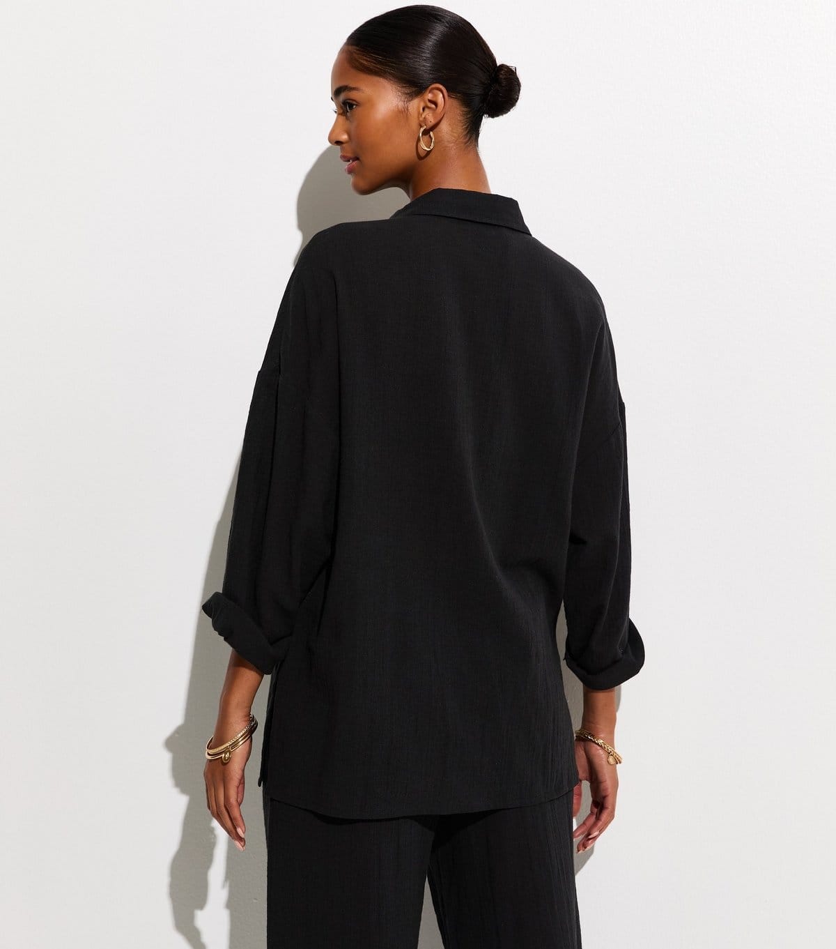 New Look Women's Beach Black Oversized Cotton Slub Shirt New Look - 4