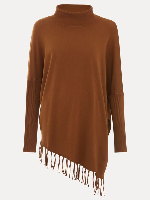 Phase Eight Phase Eight Women's Athena Cowl Neck Tassel Poncho in Brown - 2