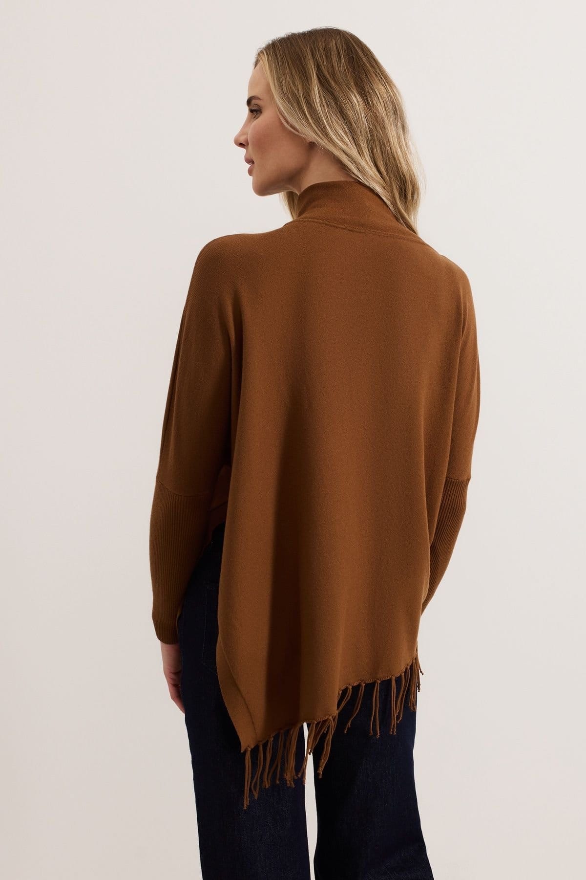Phase Eight Phase Eight Women's Athena Cowl Neck Tassel Poncho in Brown - 4