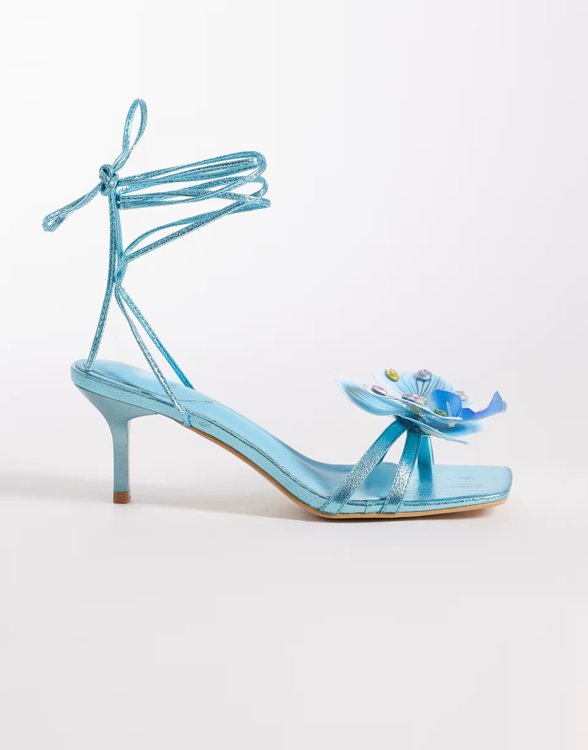 ASOS Kaiia exclusive 00s strappy lace up diamante orchid floral heeled sandals in aqua