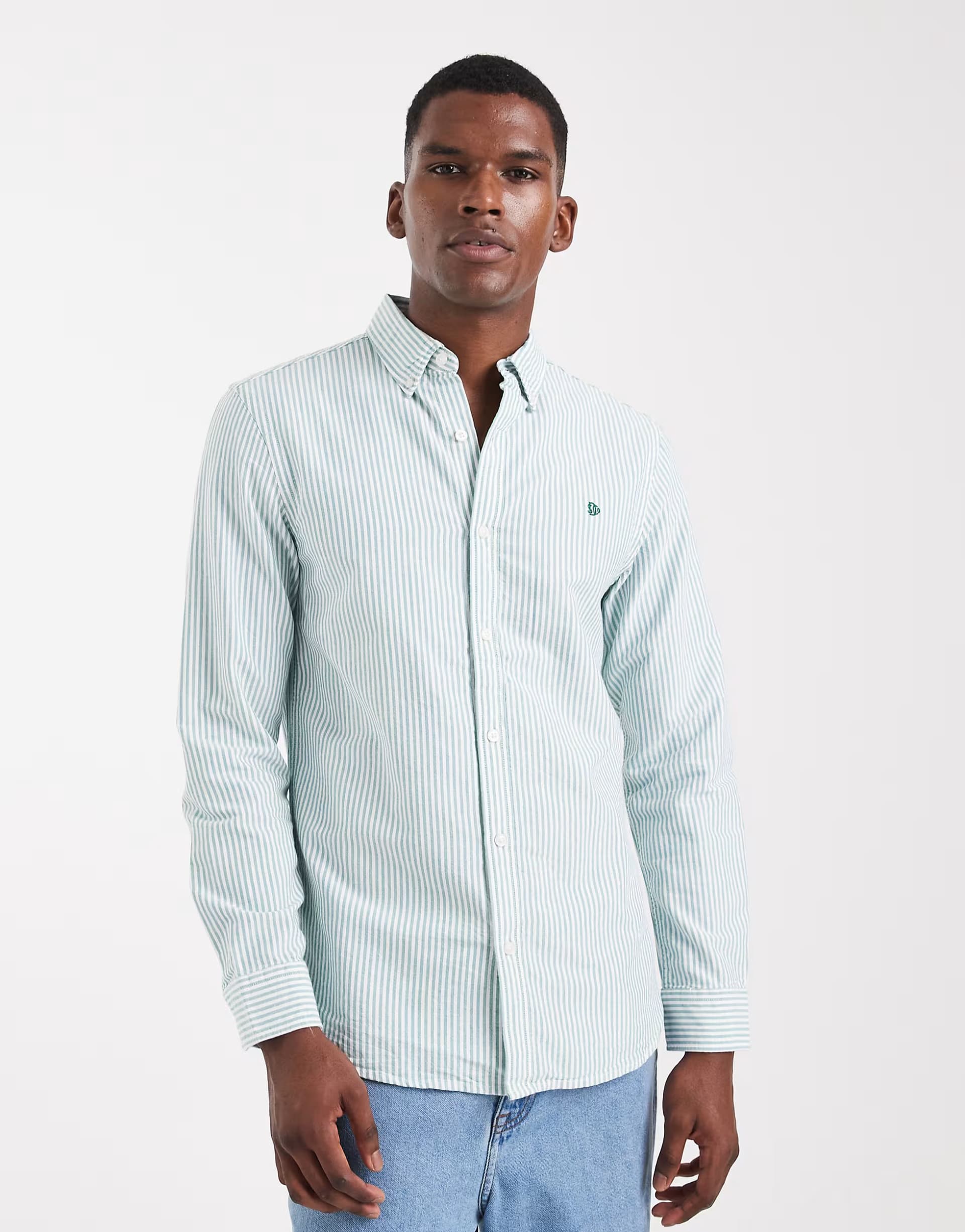ASOS Superdry Classic oxford long sleeve shirt in peppermint chalk stripe