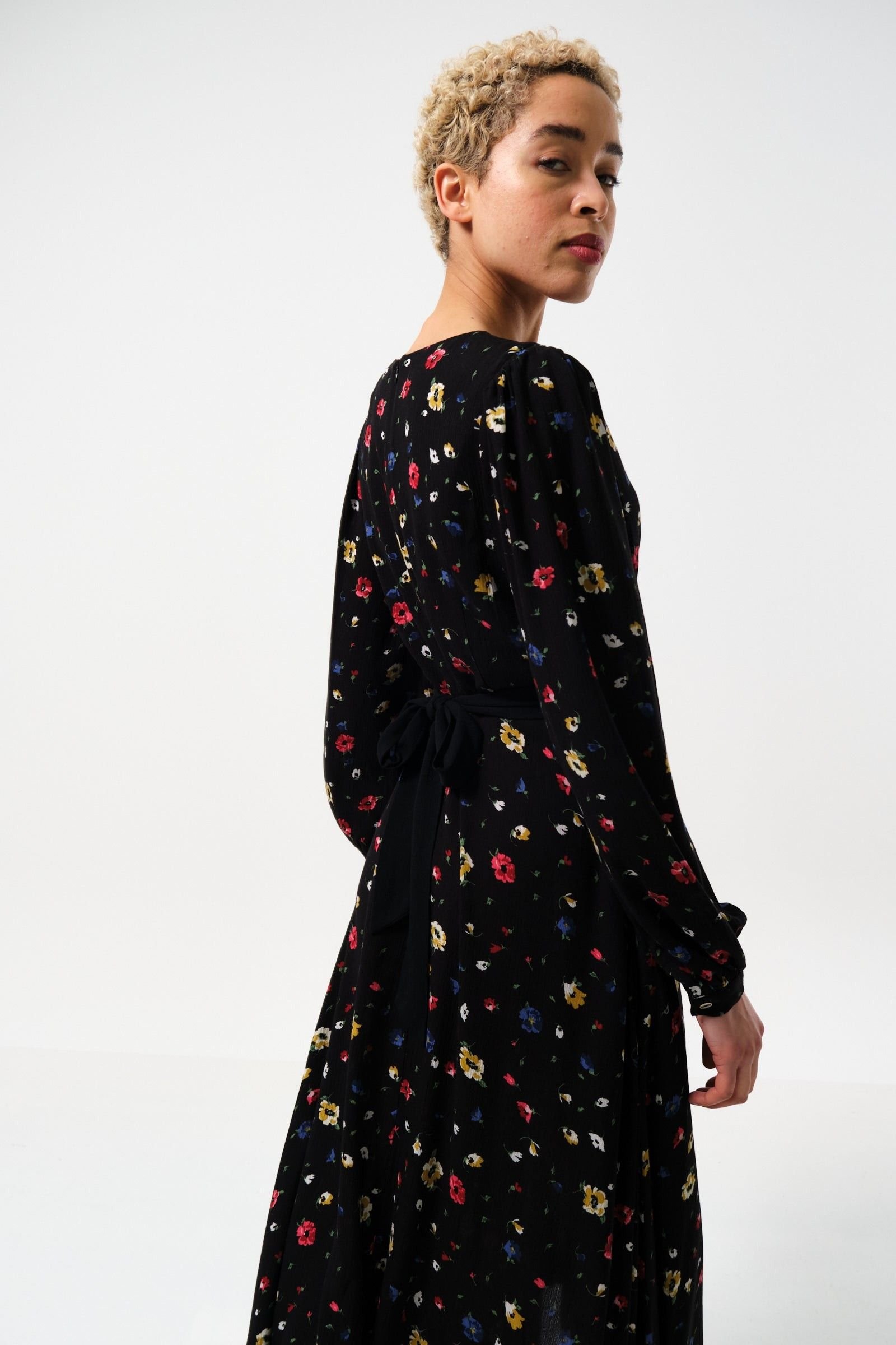 Louche Louche Women's Melany Pick A Mix Print V-Neck Midi Dress in Black - 3