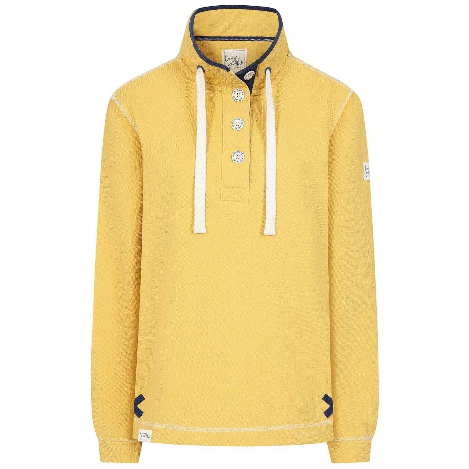 Lazy Jacks Lazy Jacks Women's Pique Button Neck Sweatshirt in Lemon