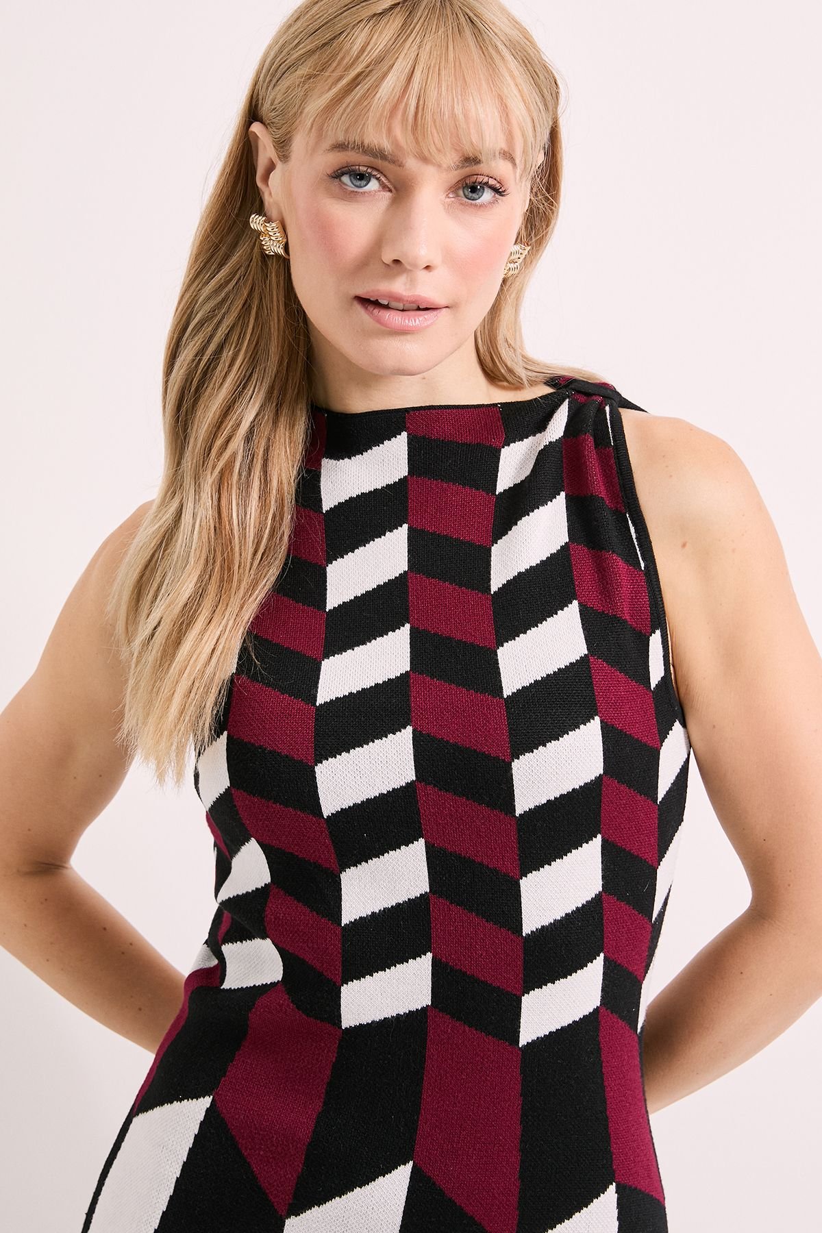 Principles Principles Women's Mono Geo Neck Trim Knitted Dress - 4