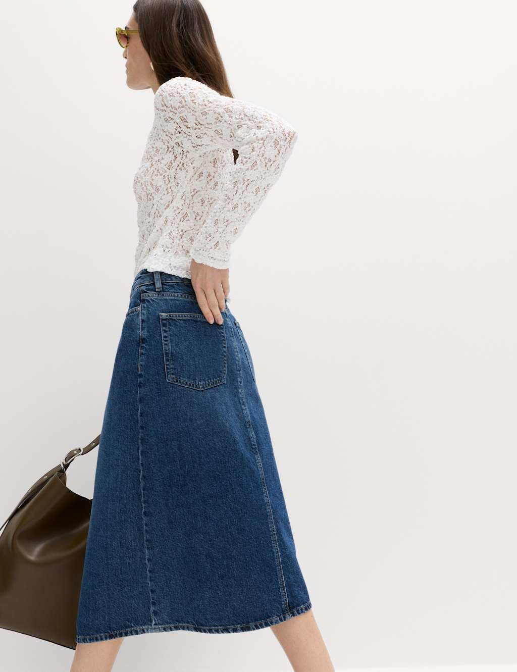 Marks & Spencer M&S Cotton Rich Lace Textured Top Soft White - 2