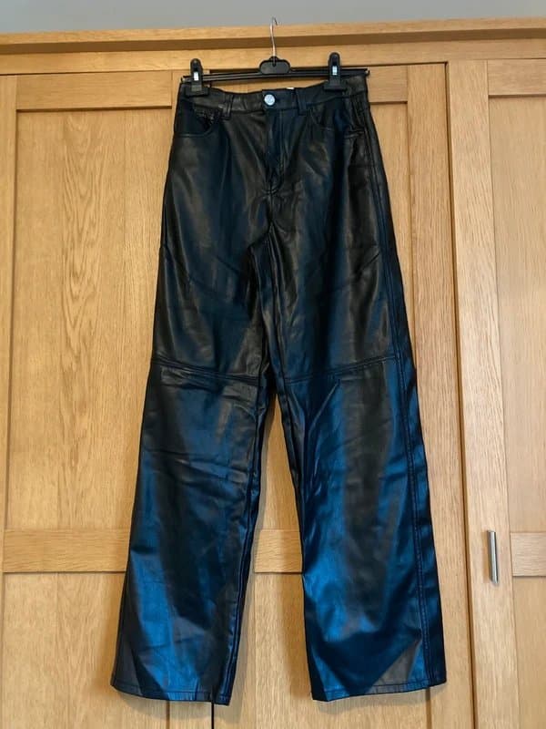 Bershka Black faux leather wide leg trousers