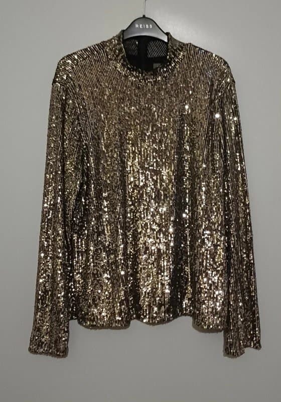 Mint Velvet Mint Velvet Black Sequin Long-Sleeved Top- size L/16