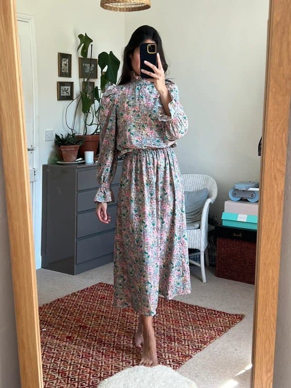 Never Fully Dressed Never Fully Dressed pink floral high neck long sleeve maxi summer dress size 6-8