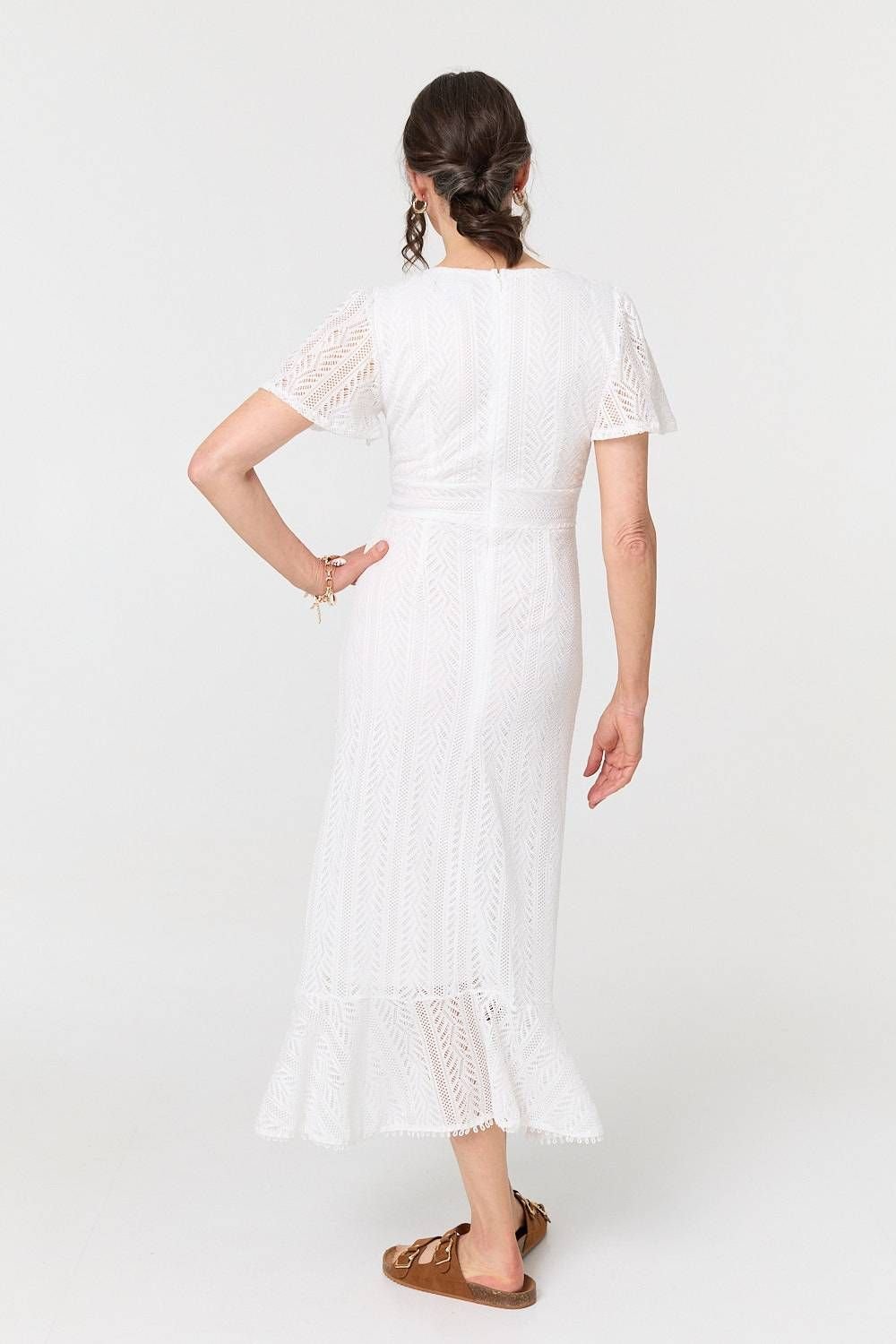 Izabel London Izabel London Women's Lace Layered Short Sleeve Midi Dress in White - 3