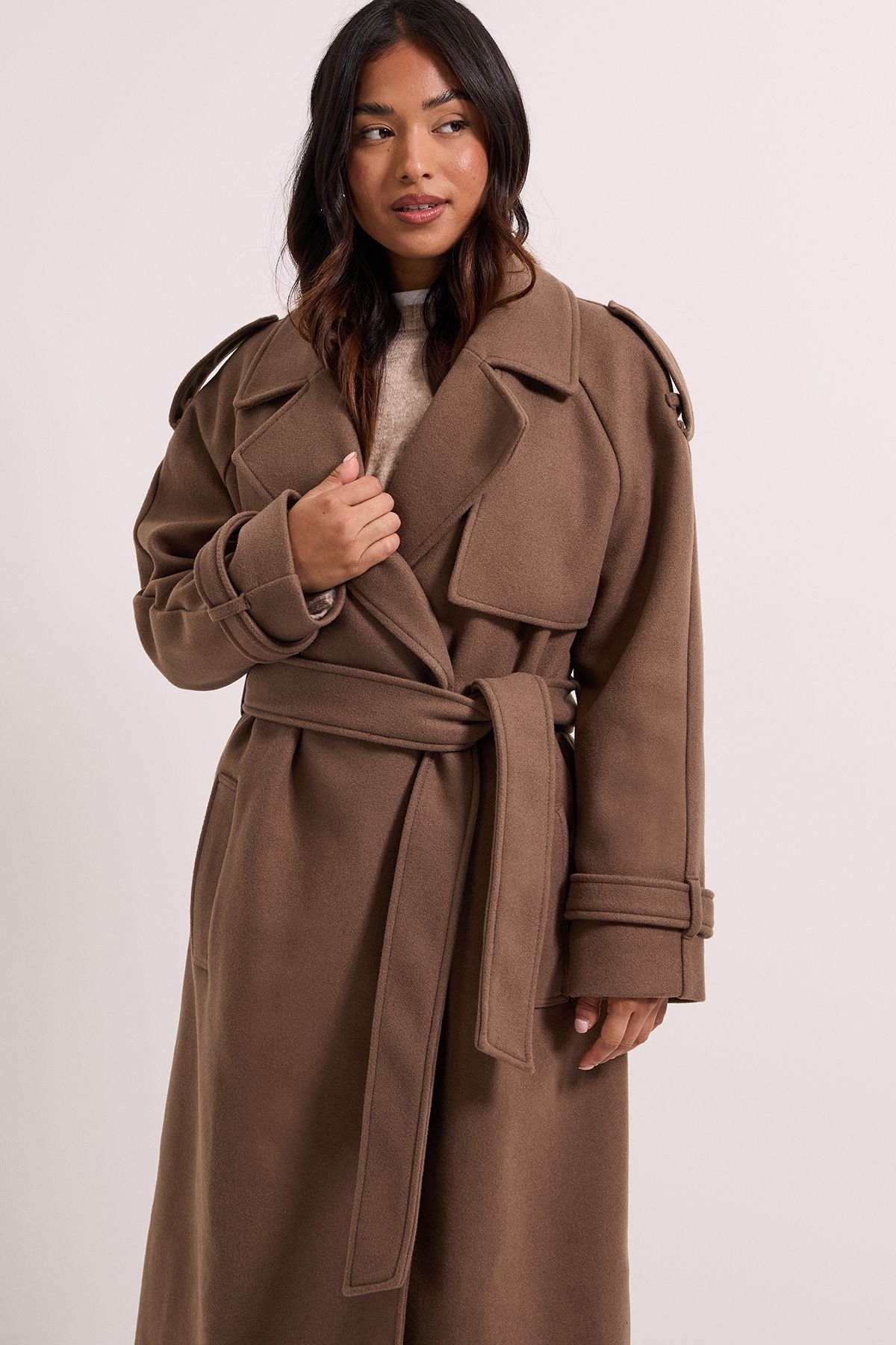 Dorothy Perkins Dorothy Perkins Women's Petite Belted Trench in Oatmeal - 3