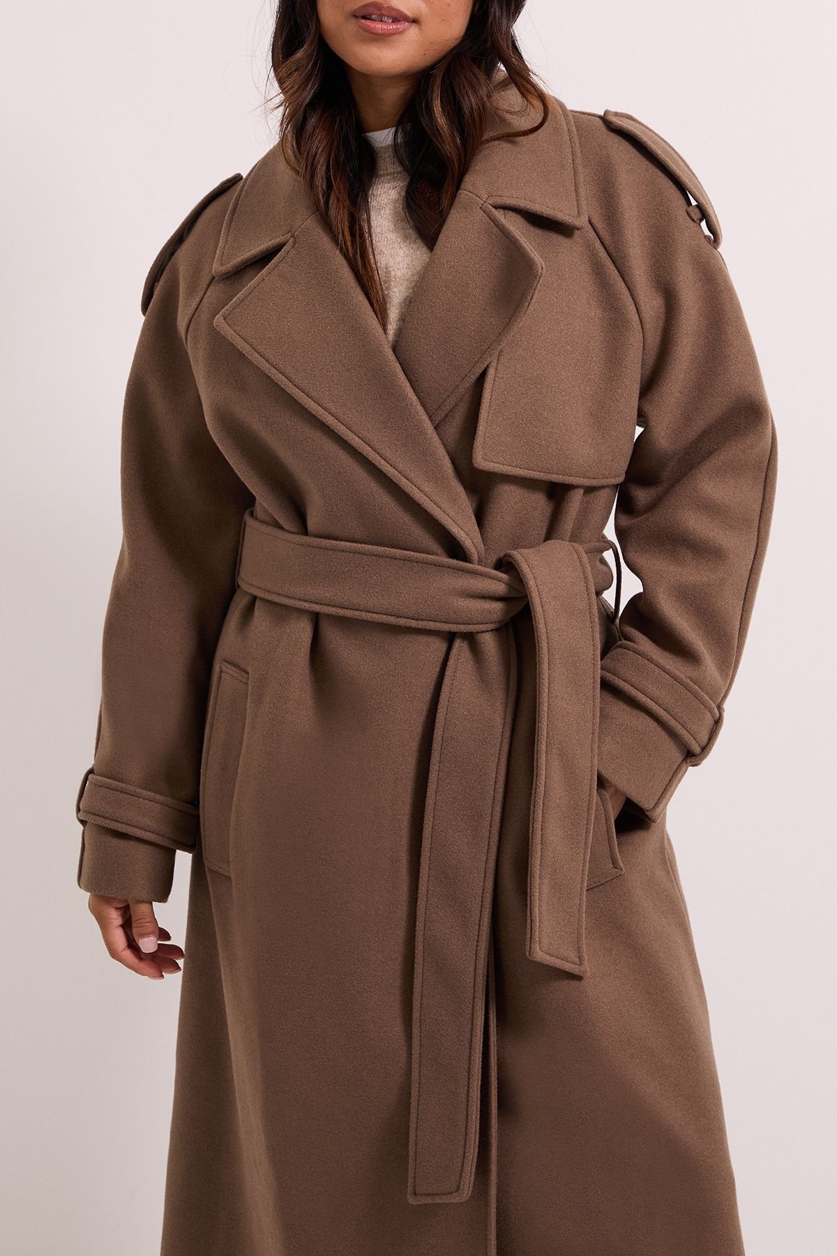 Dorothy Perkins Dorothy Perkins Women's Petite Belted Trench in Oatmeal - 4