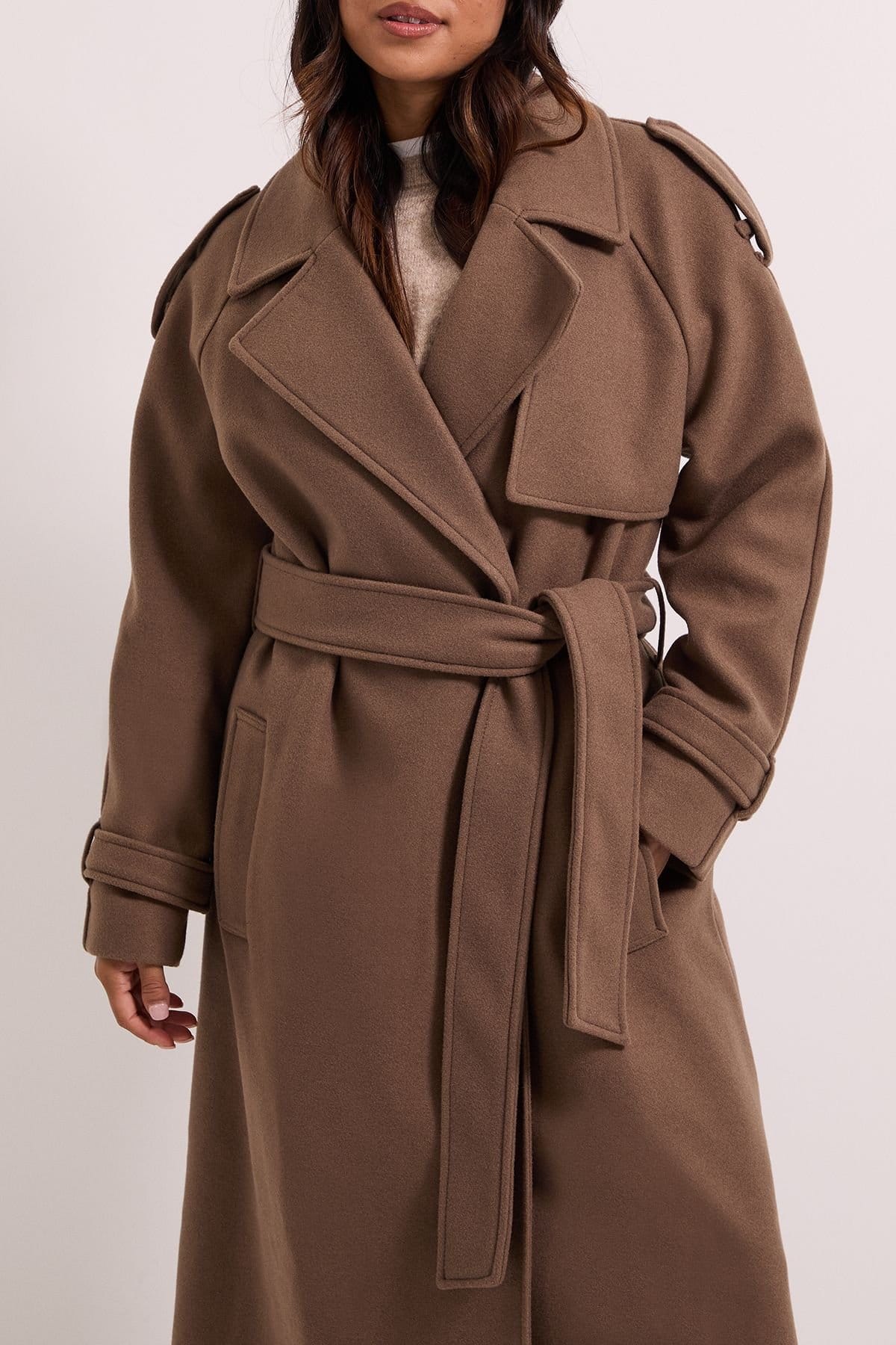 Dorothy Perkins Dorothy Perkins Women's Petite Belted Trench in Oatmeal - 4