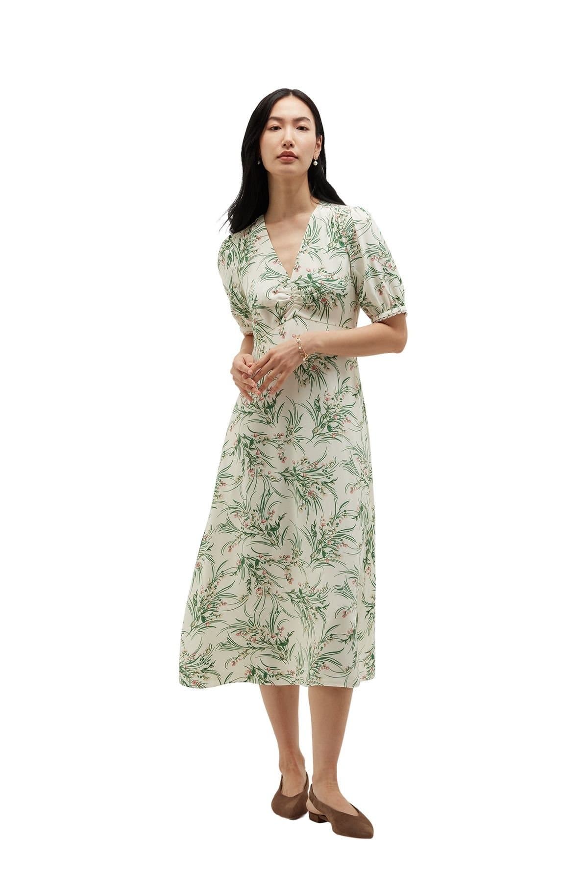 Hobbs London Hobbs London Women's Florentina V-Neck Midi Dress in Off-White