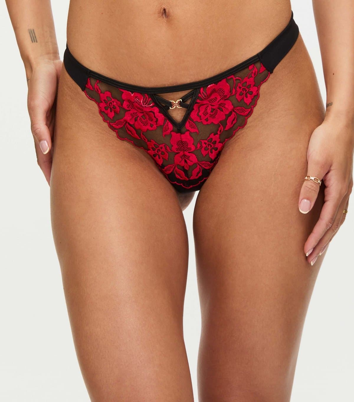 Ann Summers Women's Red Attraction Floral Embroidered Thong Ann Summers New Look