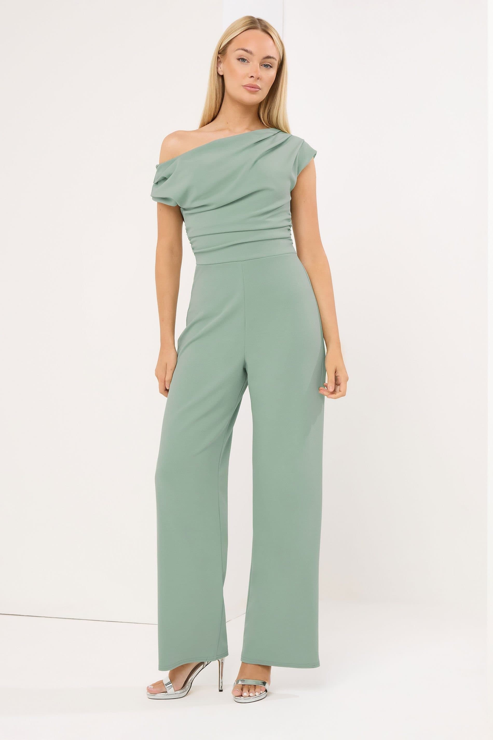 Star By Julien Macdonald Star by Julien Macdonald Women's Wide Leg Draped Jumpsuit in Light Green