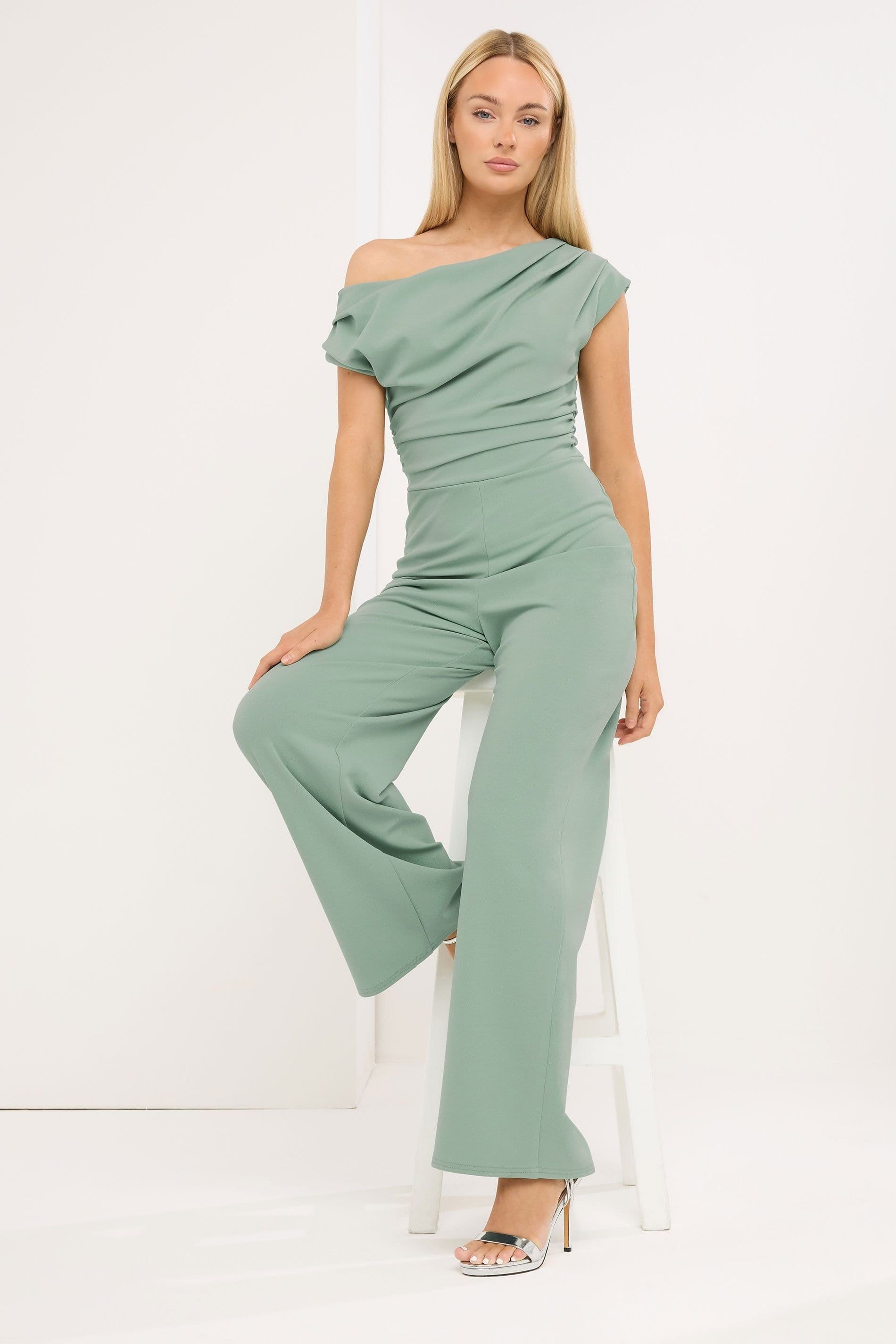Star By Julien Macdonald Star by Julien Macdonald Women's Wide Leg Draped Jumpsuit in Light Green - 4