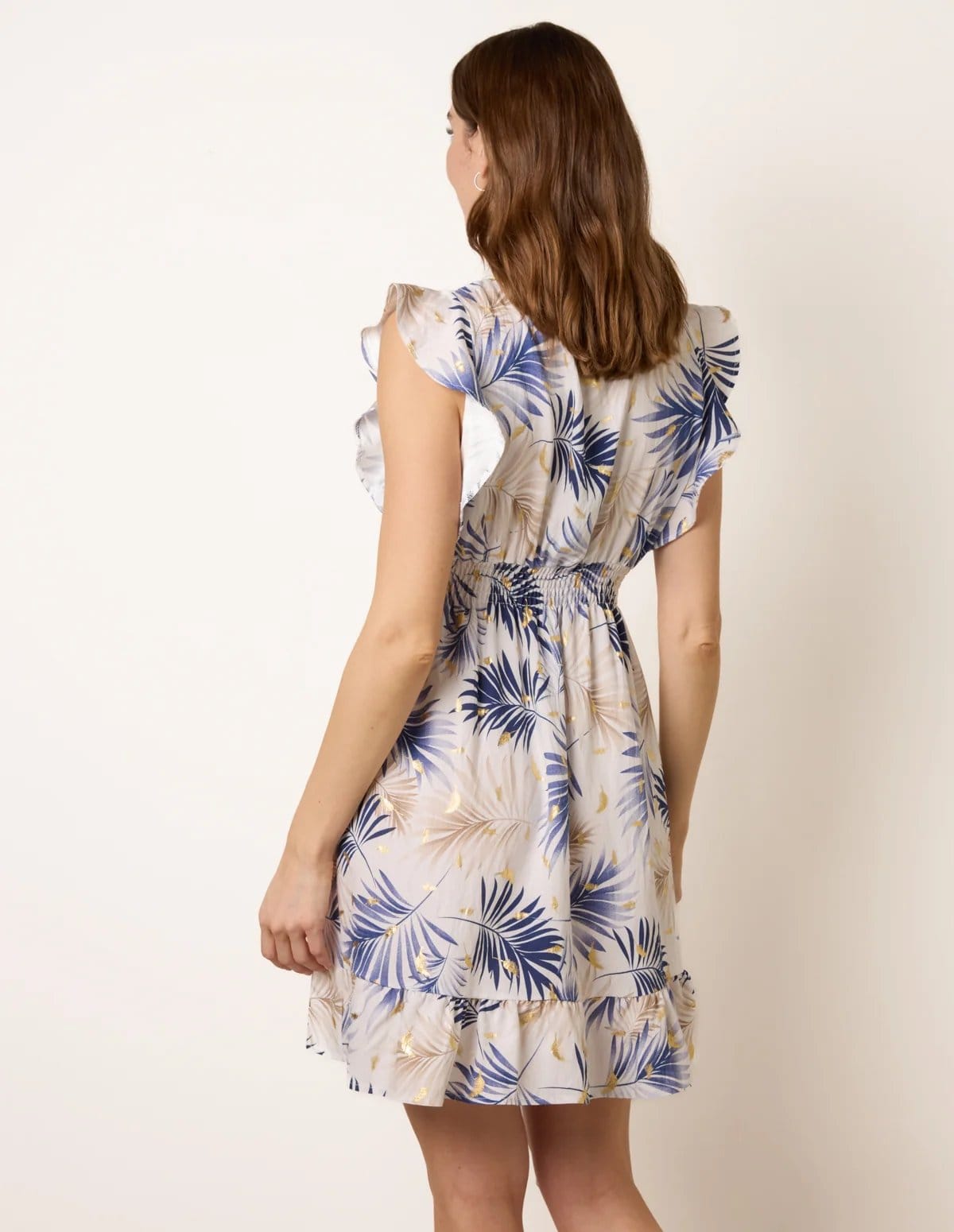 Blue Vanilla Tropical Dress With Leaf Print - 4