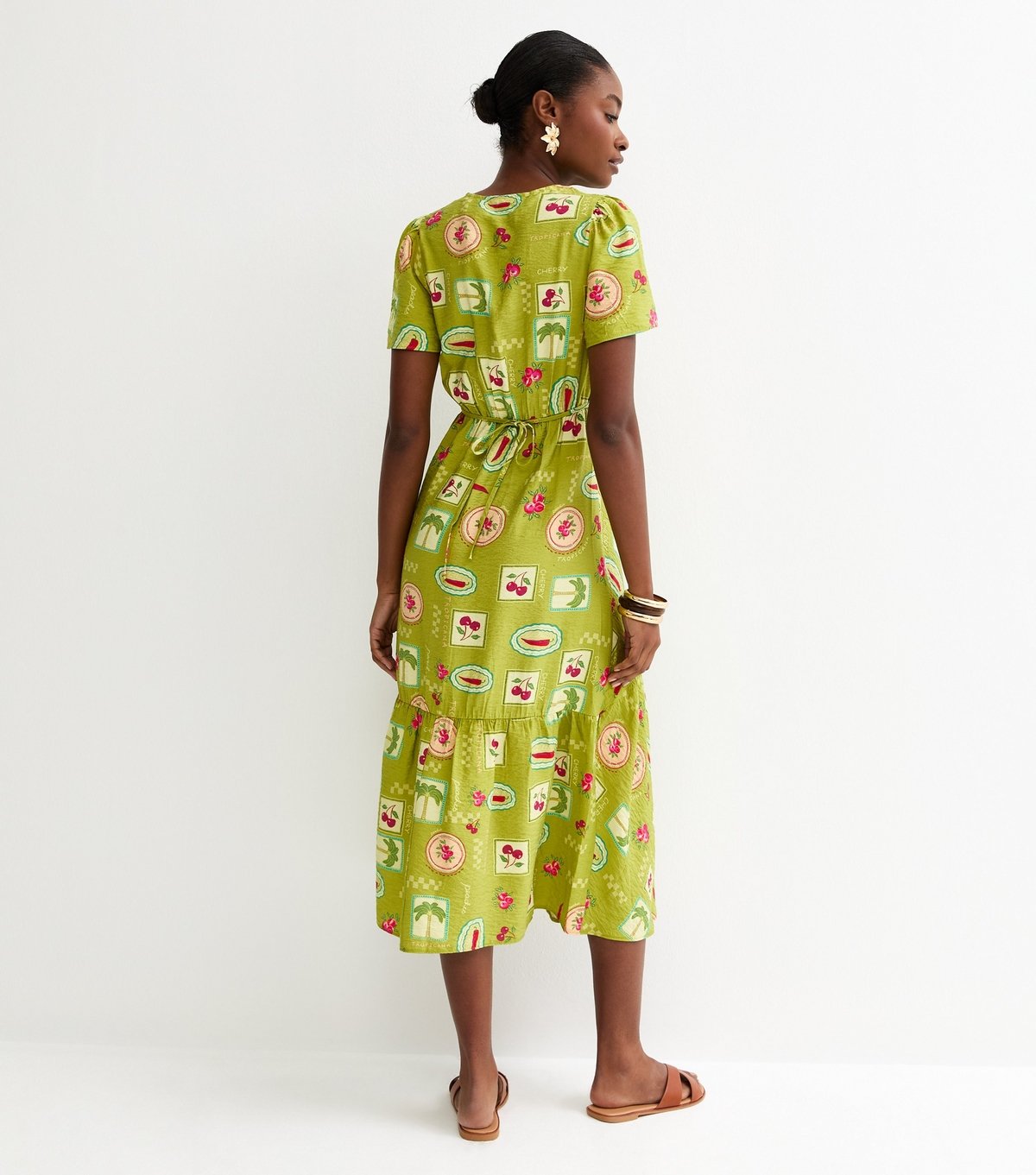 New Look Women's Green Fruit Print Tiered Midi Tea Dress New Look - 4