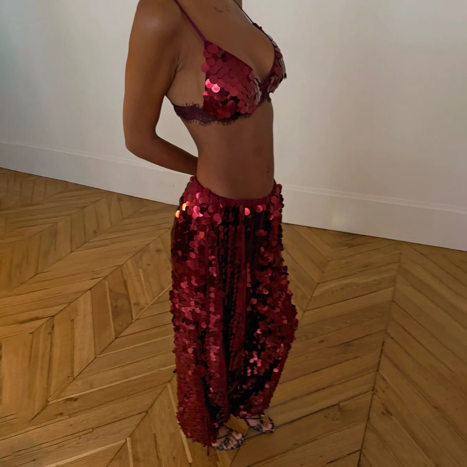 Never Fully Dressed Burgundy Sequin Naomi Trousers