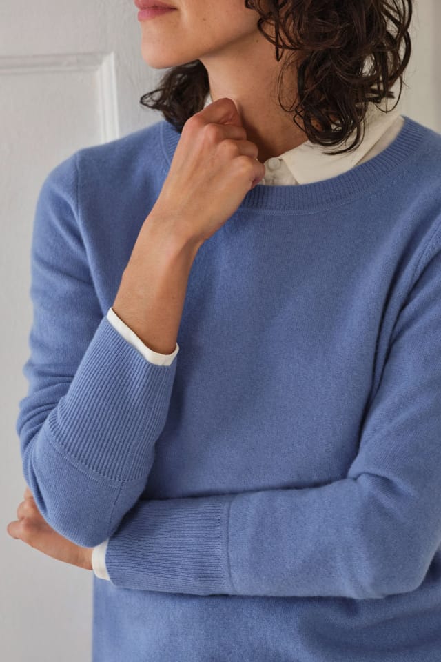 Pure Collection Pure Collection Women's Womens Cashmere Boyfriend Sweater in Mid Blue - 2
