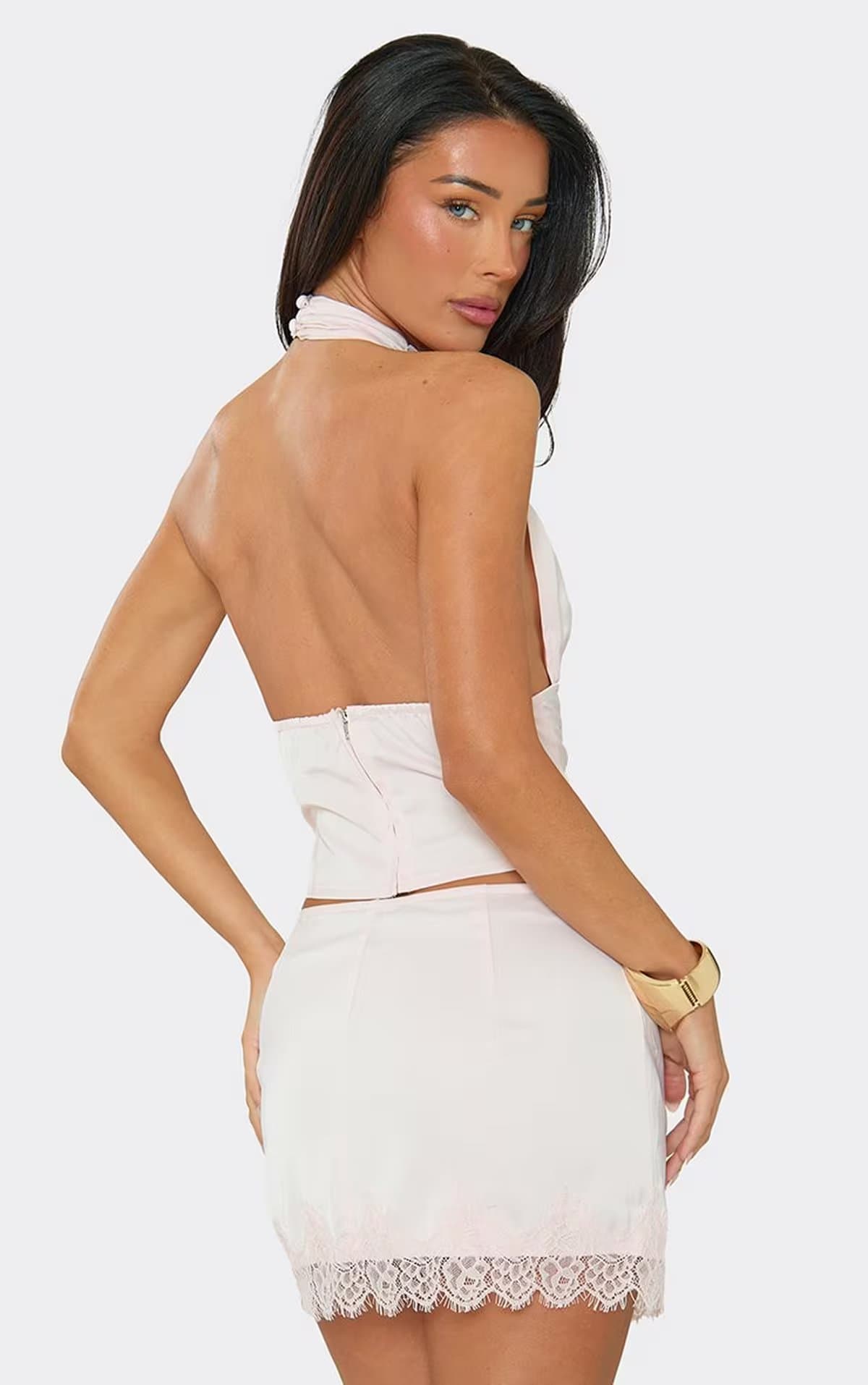 EGO High Neck Plunge Front Corset Top In Light Pink, Women's Size UK 6