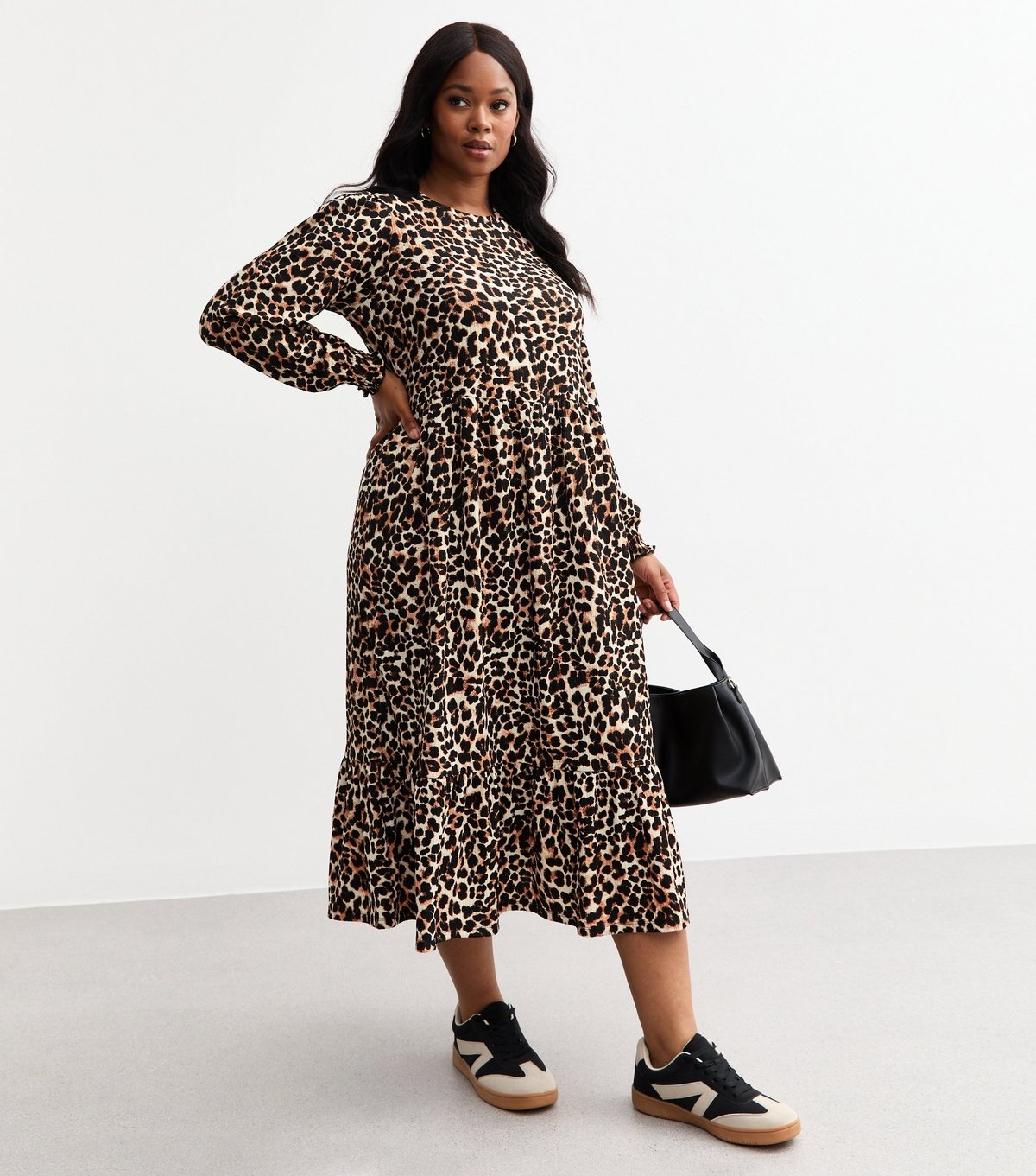 New Look Women's Plus Size Brown Jersey Leopard Print Midi Dress Curves New Look - 3