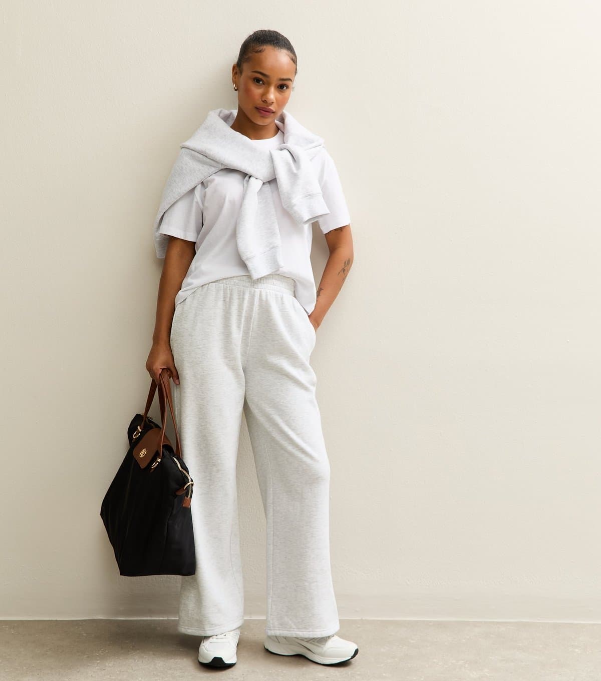 New Look Women's Petite Light Grey Jersey Wide Leg Joggers New Look