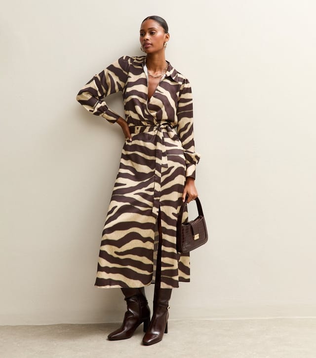 New Look Women's Brown Zebra Print Satin Wrap Midi Dress New Look - 3