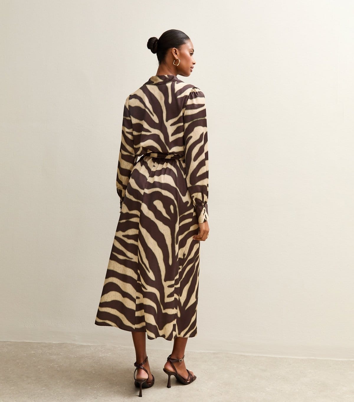 New Look Women's Brown Zebra Print Satin Wrap Midi Dress New Look - 4