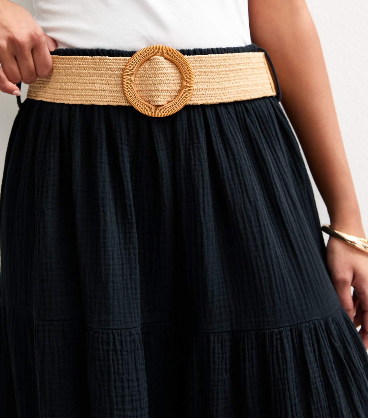 Gini London Women's Black Belted Tiered Maxi Skirt Gini London New Look - 2