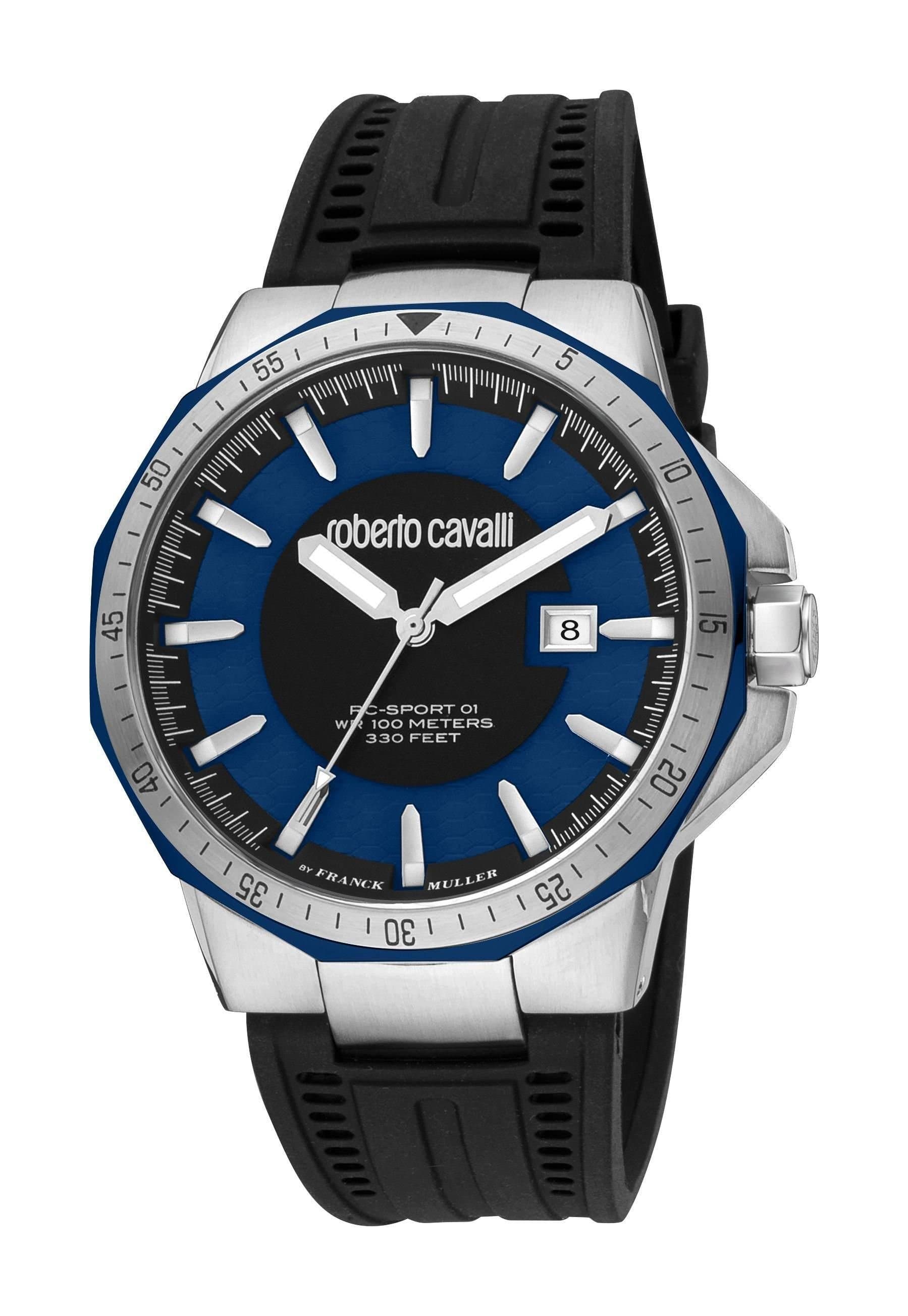 Roberto Cavalli by Franck Muller Roberto Cavalli by Franck Muller Men's Blue Dial Blue Band Watch in Black