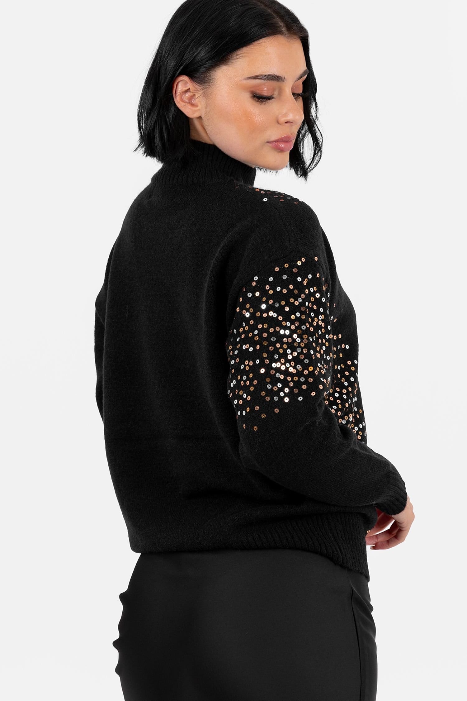 Lovedrobe Lovedrobe Women's Embellished High Neck Jumper in Black - 4