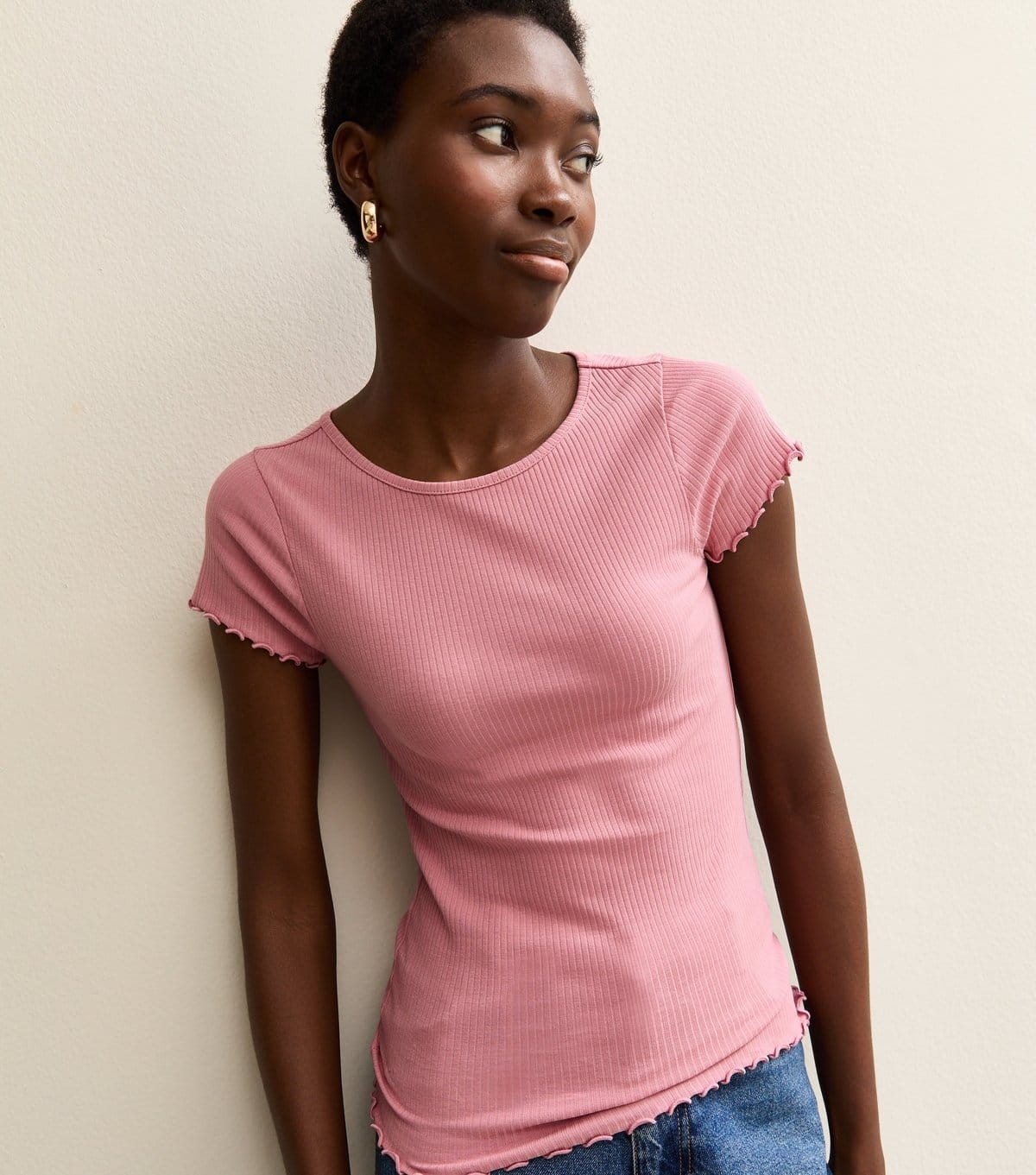 New Look Pink Ribbed Jersey T-Shirt for Tall Women
