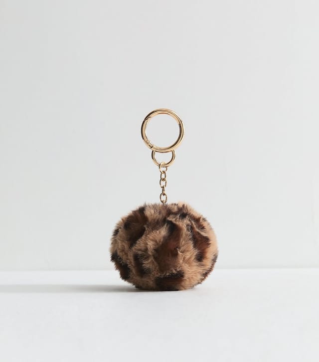 New Look Brown Fluffy Leopard Print Pom Pom Bag Charm New Look - 2