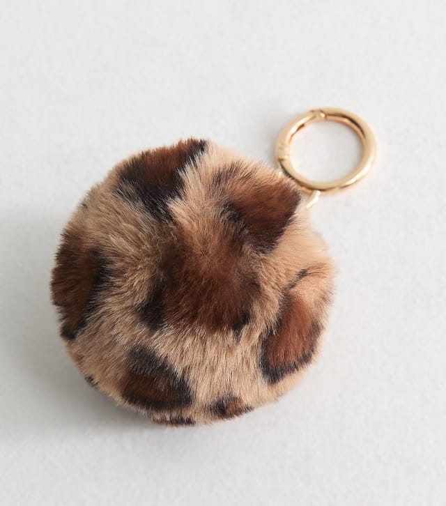 New Look Brown Fluffy Leopard Print Pom Pom Bag Charm New Look - 3