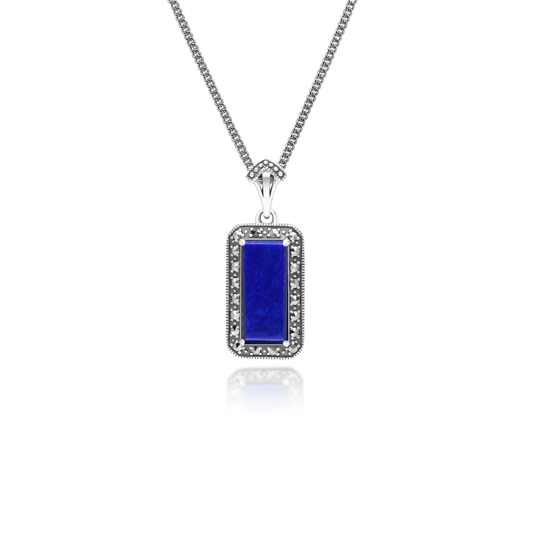 Gemondo Gemondo Women's Art Deco Style Octagon Lapis Lazuli & Marcasite Pendant Necklace in Sterling Silver - 1