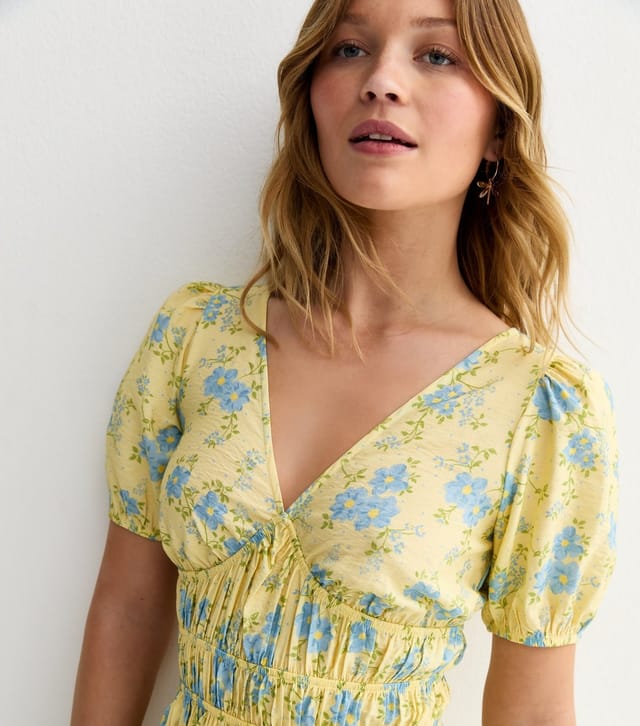 New Look Women's Yellow Crepe Ditsy Print Tiered Hem Midi Dress New Look - 2