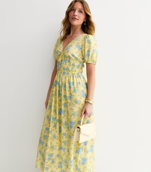 New Look Women's Yellow Crepe Ditsy Print Tiered Hem Midi Dress New Look - 3